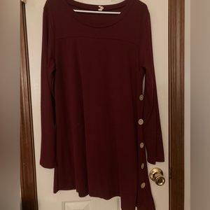 iGENJUN Women's Long Sleeve Scoop Neck Button Side Sweater Tunic Dress